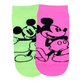 Balenzia x Disney Mickey Mouse Fluorescent Colored Lowcut Socks for Women-  (Pack of 2 Pairs/1U)(Free Size)Pink,Green