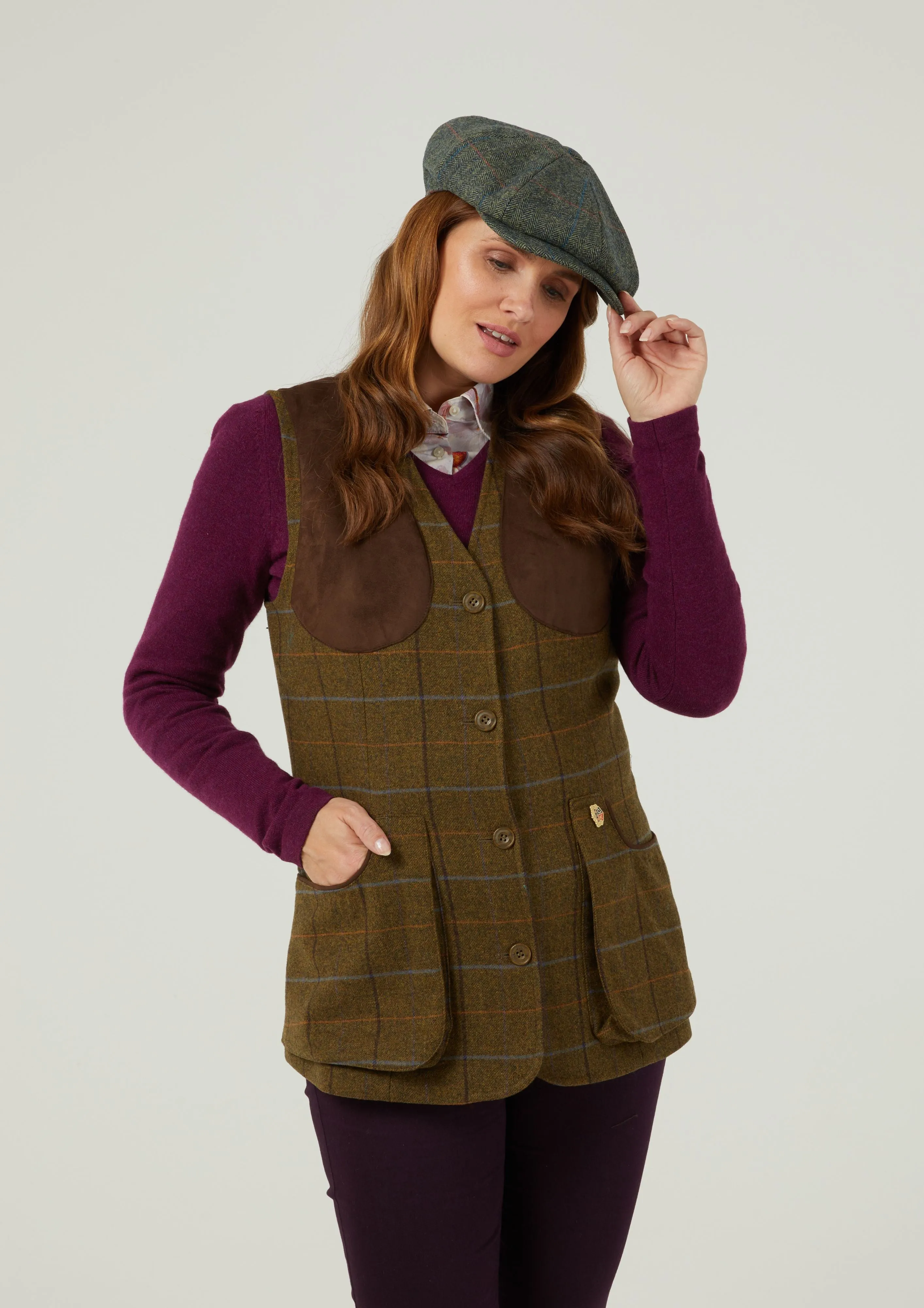 Combrook Ladies Tweed Shooting Waistcoat In Hazel - Regular Fit