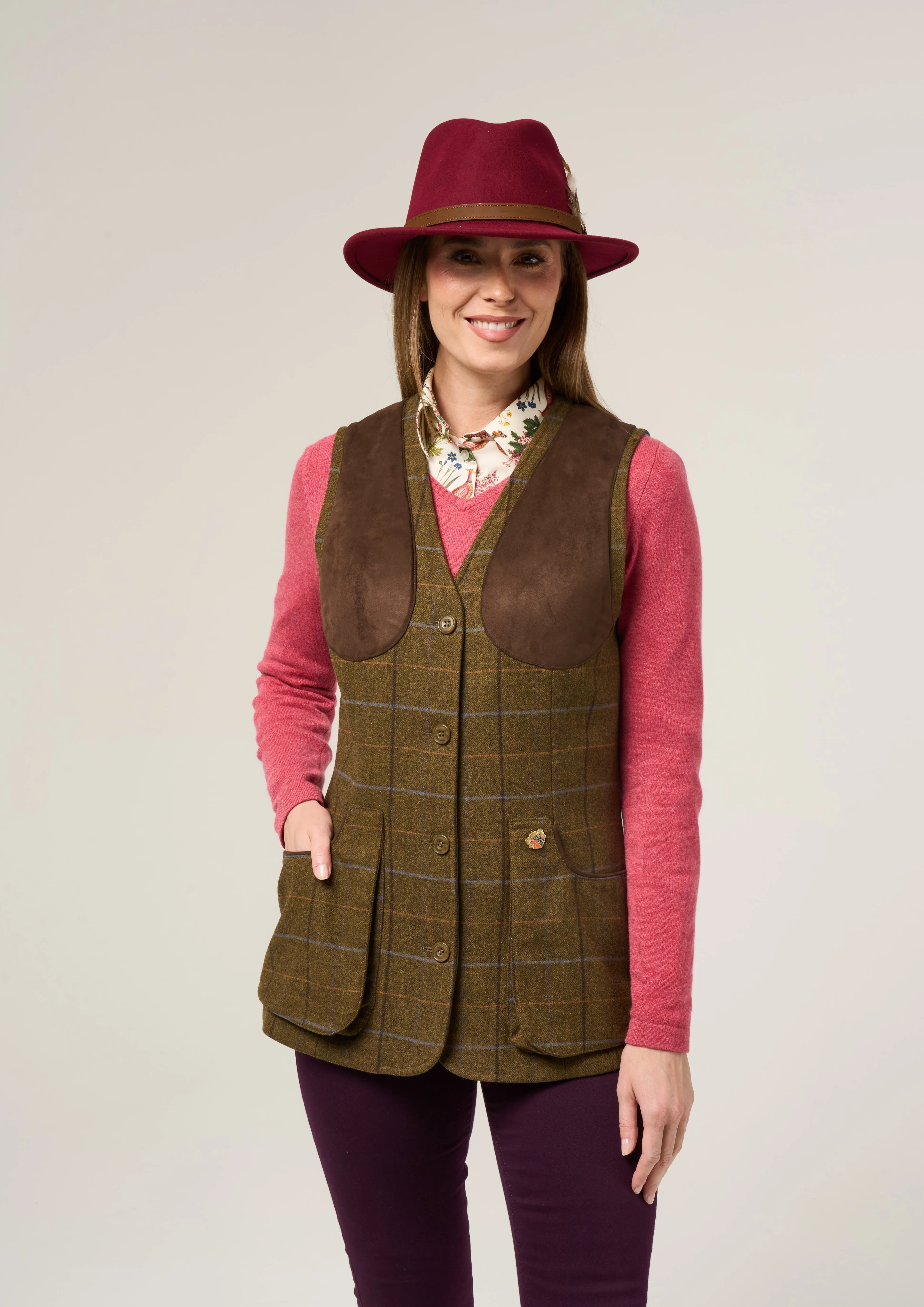 Combrook Ladies Tweed Shooting Waistcoat In Hazel - Regular Fit