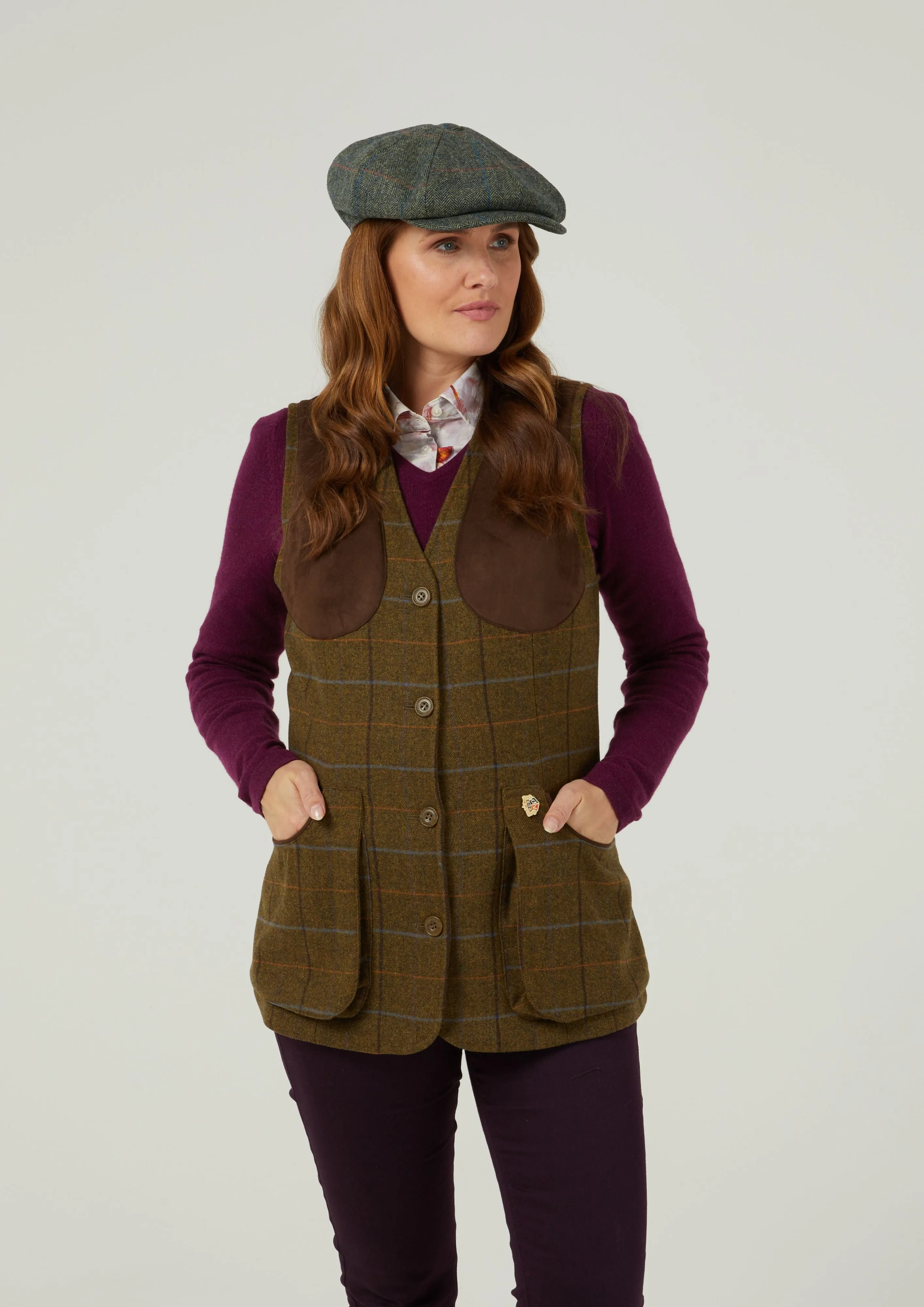 Combrook Ladies Tweed Shooting Waistcoat In Hazel - Regular Fit