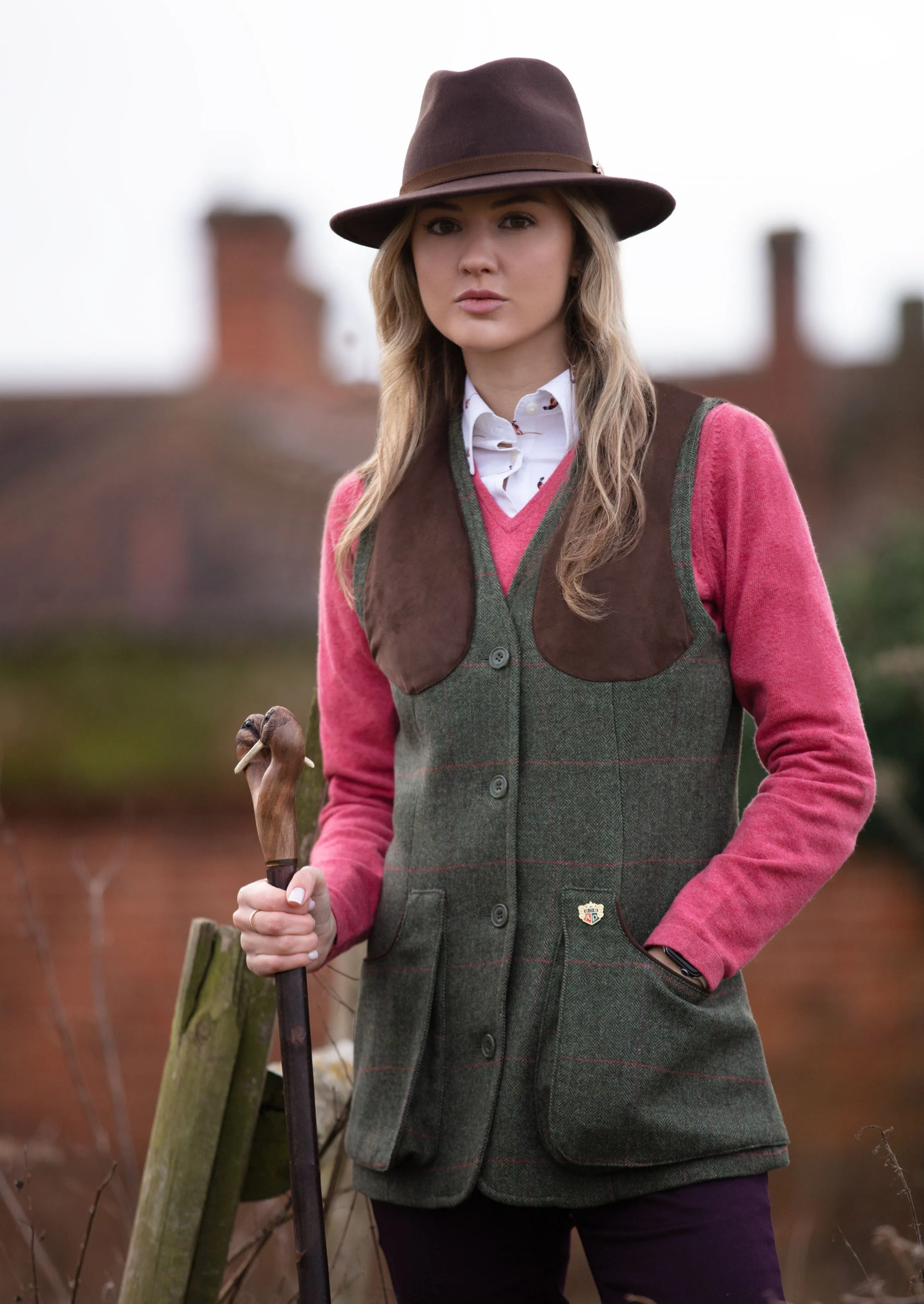 Combrook Ladies Tweed Shooting Waistcoat In Heath - Regular Fit