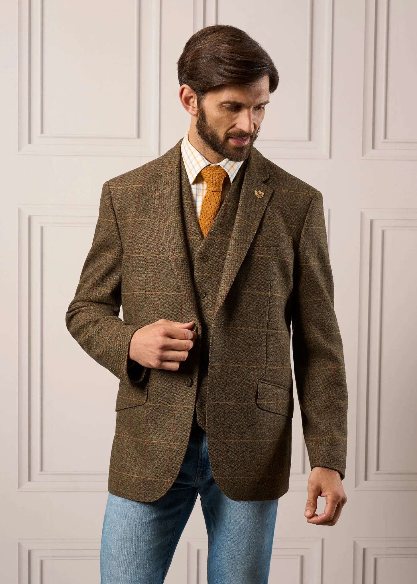 Combrook Men's Tweed Lined-Back Waistcoat In Teak - Regular Fit