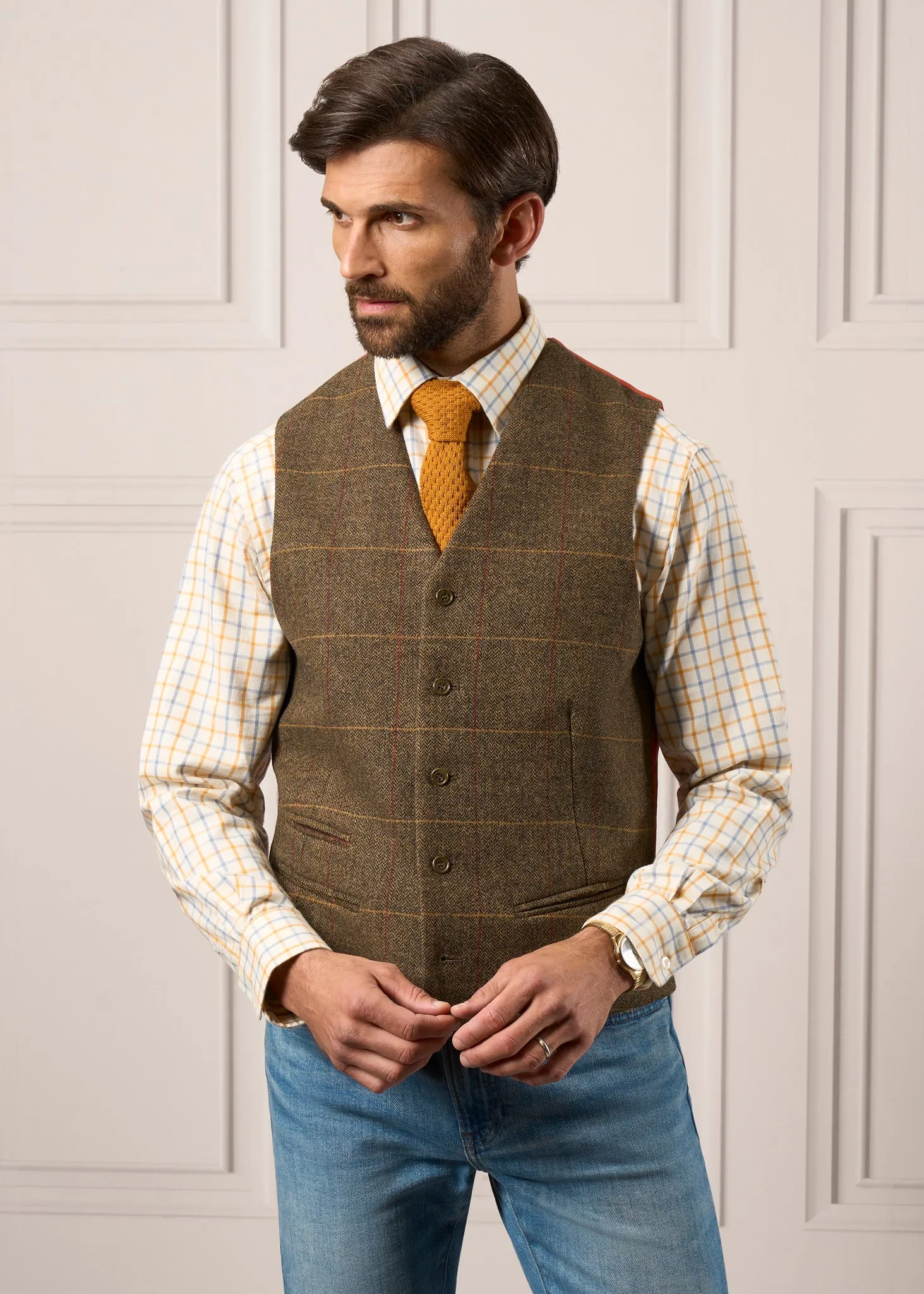 Combrook Men's Tweed Lined-Back Waistcoat In Teak - Regular Fit