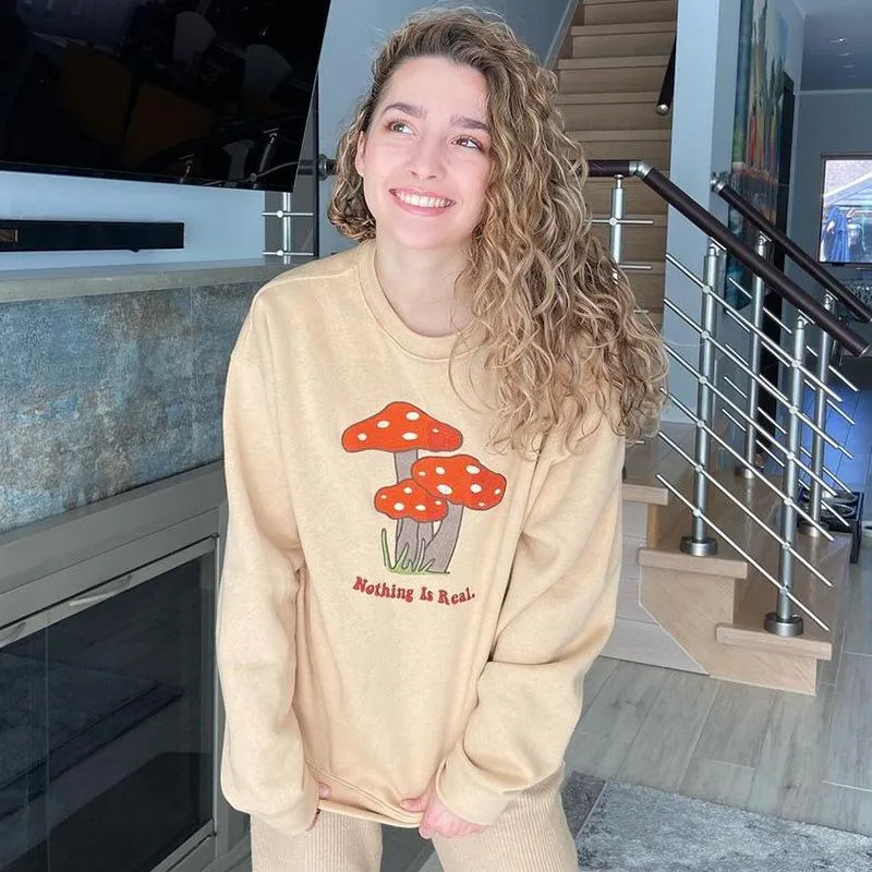 Cute street mushroom embroidery women's casual sweater