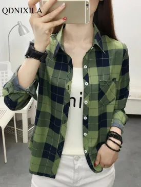 deanwangkt Spring Plaid Printed Wmen's Shirt Korean Fashion Inside Top Cardigan Oversized Long-sleeved Blouses Woman Shirts Button Up