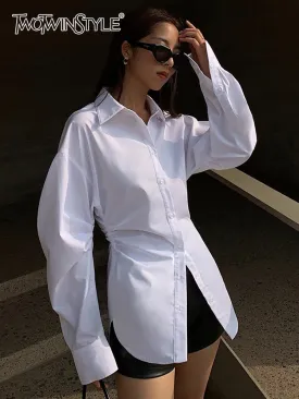 deanwangkt White Slim Shirt For Women Lapel Long Sleeve Solid Minimalist Button Through Blouse Female Spring Clothing  New