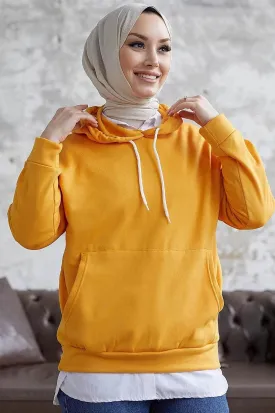 Hooded Sweatshirt with Thread - Mustard Yellow