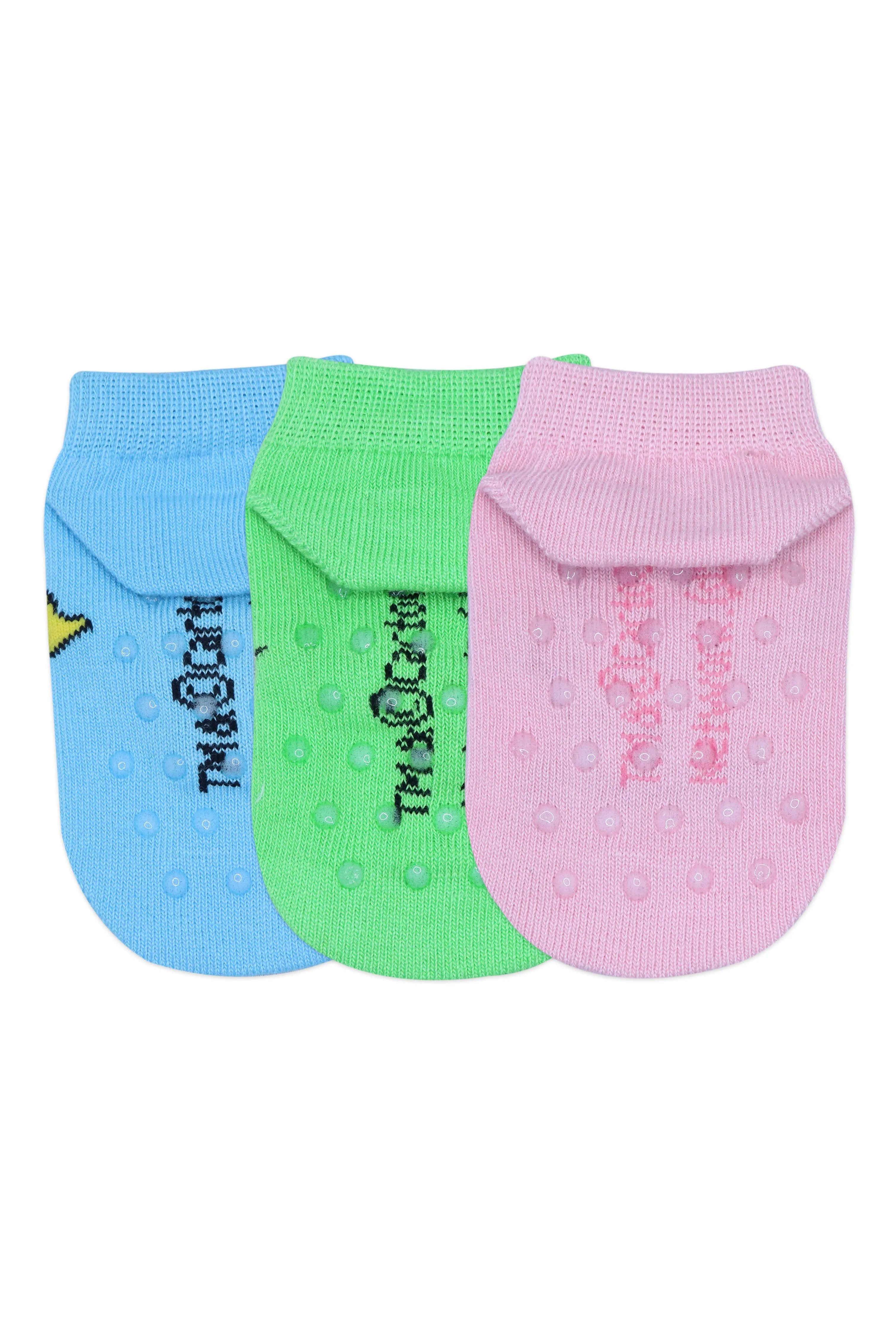 Powerpuff Girls Low Cut Socks for Kids with Anti-Skid Silicone Technology Made with 100% Combed Cotton & Spandex(Pack of 3 Pairs/1U)(1-2 Years)(2-3 Years)- Pink, Blue, Green