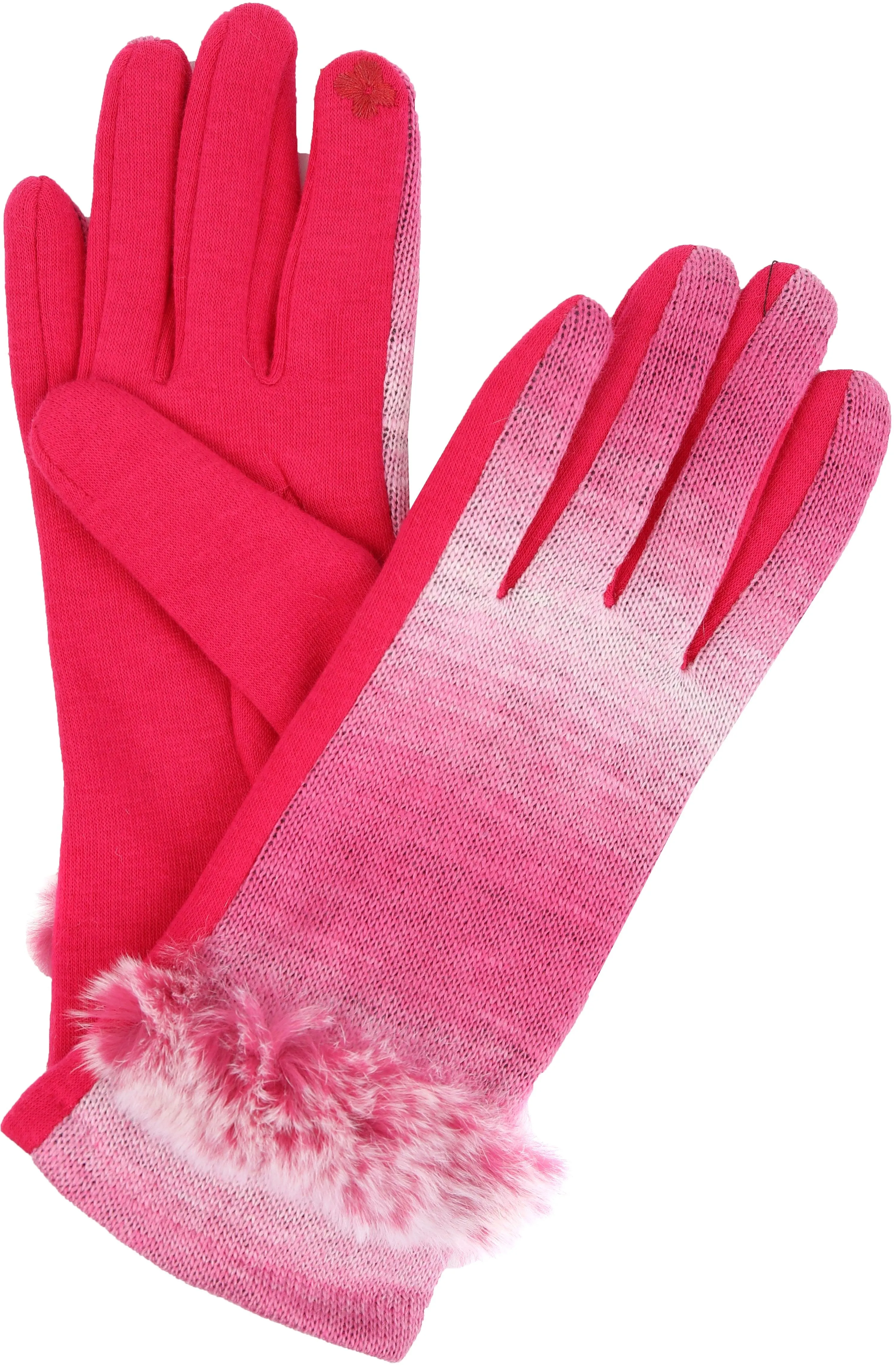 Sakkas Sophie Ombre Knitted Faux Fur Wrist Band Touch Screen Capable Gloves