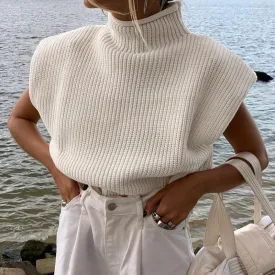 Sexy temperament high-neck short-sleeved sweater