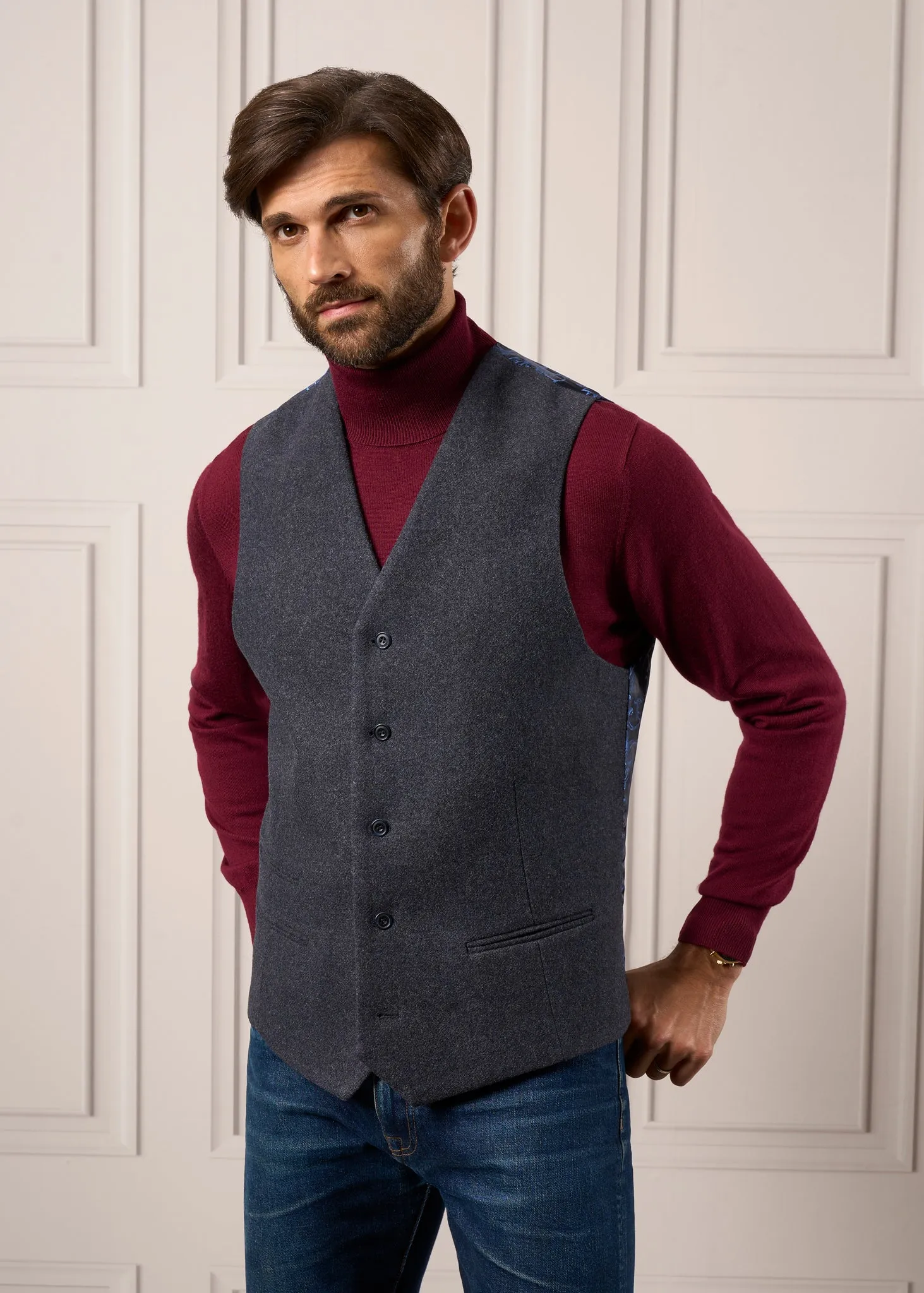 Surrey Men's Tweed Lined Country Waistcoat In Blue - Regular Fit