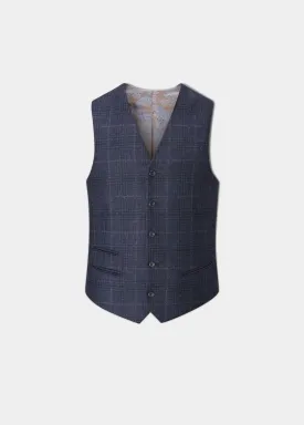 Surrey Men's Tweed Lined Country Waistcoat In Navy Check - Regular Fit