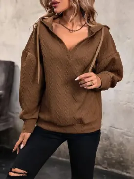 Women’s new solid color knitted long hooded sweatshirt