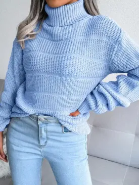 Women’s Turtleneck Drop Shoulder Sleeves Cutout Casual Sweater